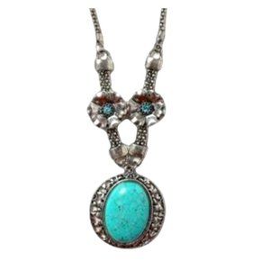 BEAUTIFUL Turquoise Florette Necklace Hand Cut Stones Vintage Style